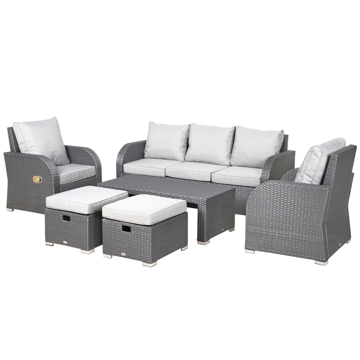 6pc PE Rattan Wicker Compact Conversation Set w/ Recliners for Outdoor Patio – Grey