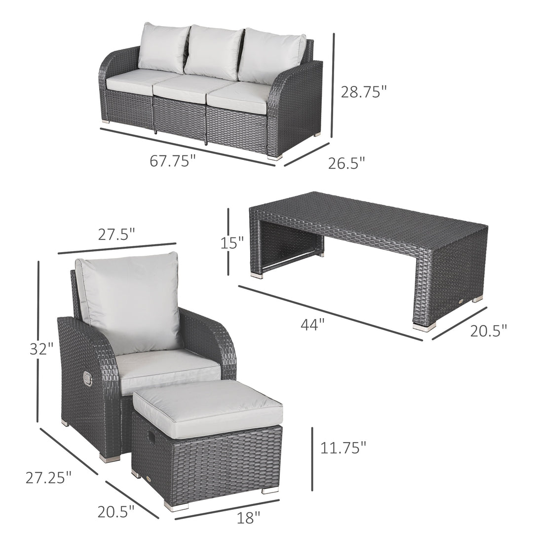 6pc PE Rattan Wicker Compact Conversation Set w/ Recliners for Outdoor Patio – Grey