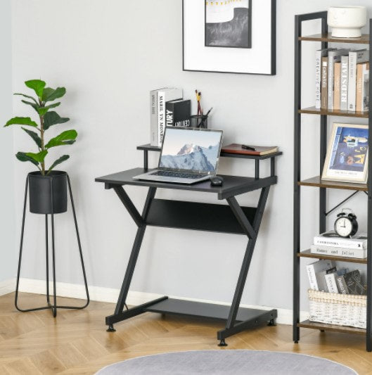 Compact Computer Gaming Desk Monitor Stand Shelf Office Bedroom Dorm - Black