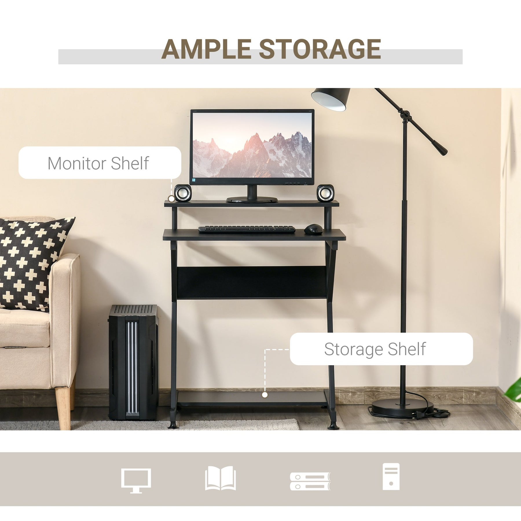 Computer Stand For Room Compact Computer Gaming Desk Monitor Stand Shelf Office Bedroom Dorm ...
