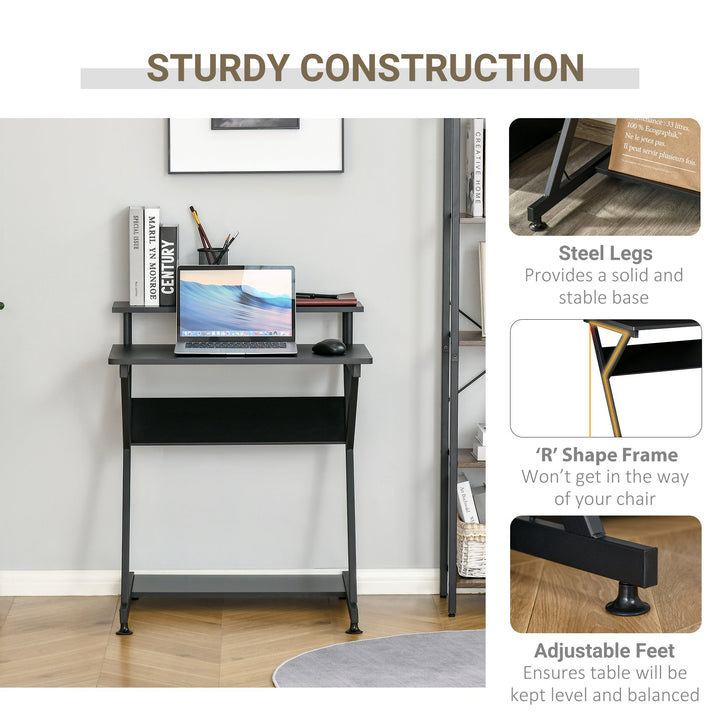 Compact Computer Gaming Desk Monitor Stand Shelf Office Bedroom Dorm - Black