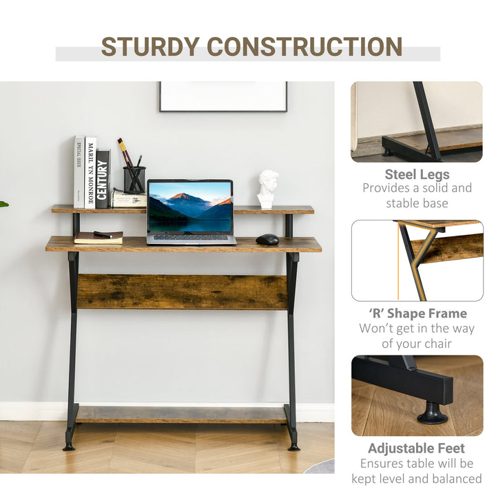 Compact Wide Computer Gaming Desk Monitor Stand Shelf Office Bedroom Dorm - Rustic Brown Black