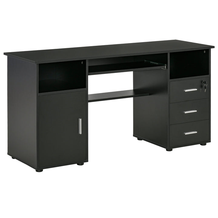 Modern Neutral Computer Desk Drawers Cabinet Shelves Keyboard Tray Office Bedroom Dorm - Black