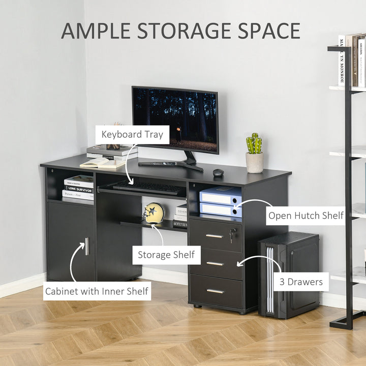 Modern Neutral Computer Desk Drawers Cabinet Shelves Keyboard Tray Office Bedroom Dorm - Black