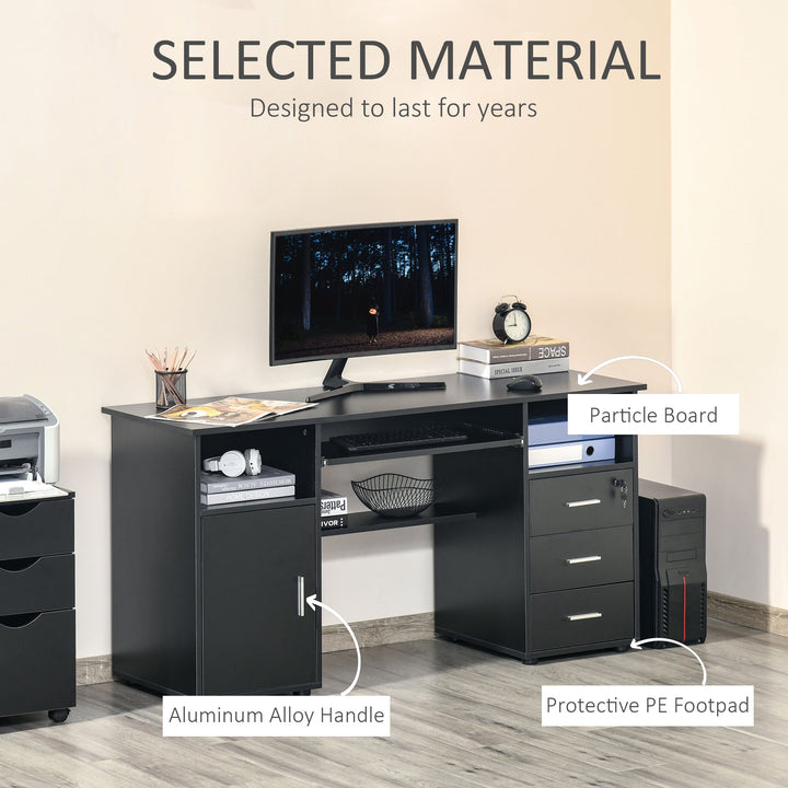 Modern Neutral Computer Desk Drawers Cabinet Shelves Keyboard Tray Office Bedroom Dorm - Black