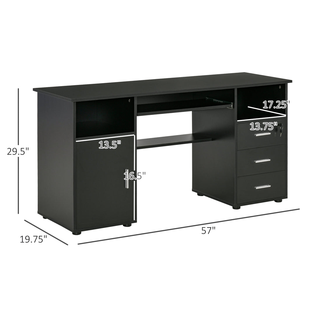 Modern Neutral Computer Desk Drawers Cabinet Shelves Keyboard Tray Office Bedroom Dorm - Black