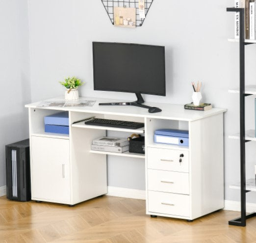 Modern Neutral Computer Desk Drawers Cabinet Shelves Keyboard Tray Office Bedroom Dorm - White