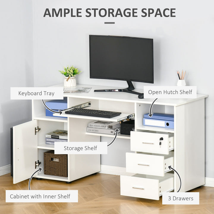 Modern Neutral Computer Desk Drawers Cabinet Shelves Keyboard Tray Office Bedroom Dorm - White
