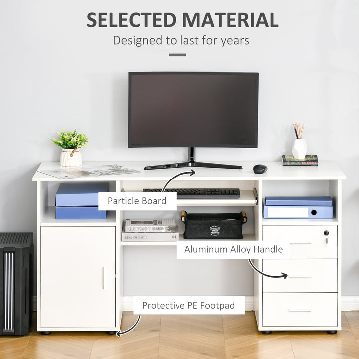 Modern Neutral Computer Desk Drawers Cabinet Shelves Keyboard Tray Office Bedroom Dorm - White
