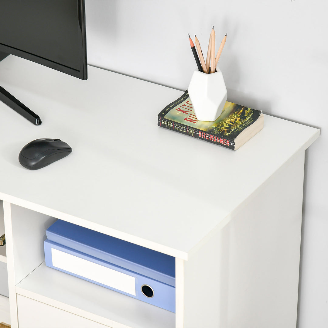 Modern Neutral Computer Desk Drawers Cabinet Shelves Keyboard Tray Office Bedroom Dorm - White