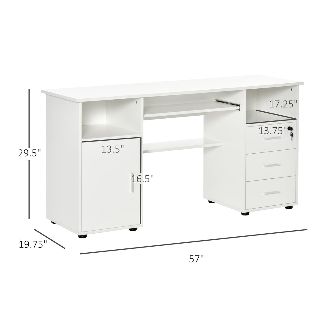Modern Neutral Computer Desk Drawers Cabinet Shelves Keyboard Tray Office Bedroom Dorm - White