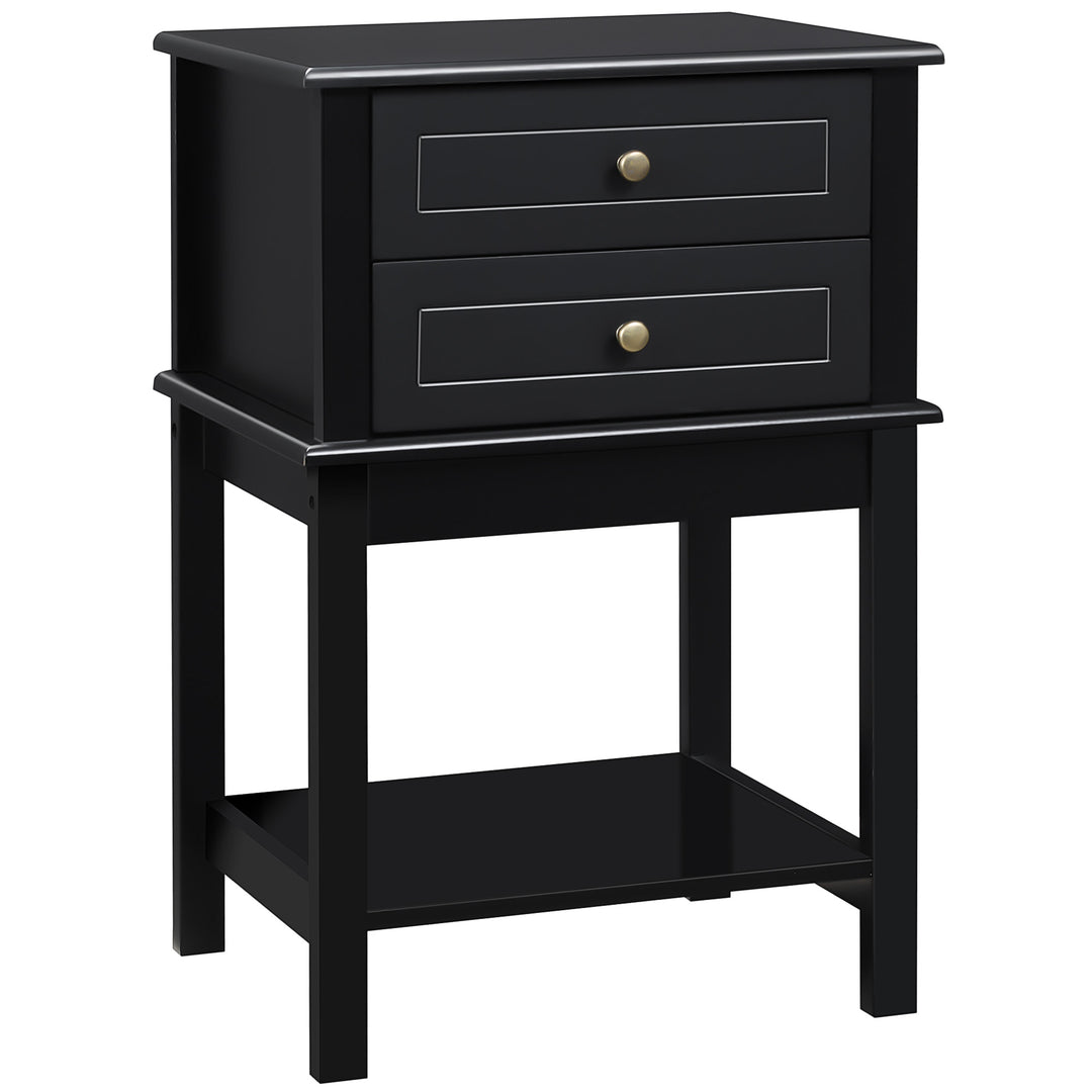 Modern Accent End Side Table Nightstand w/ 2 Drawers and Shelf Living Room Bedroom - Black