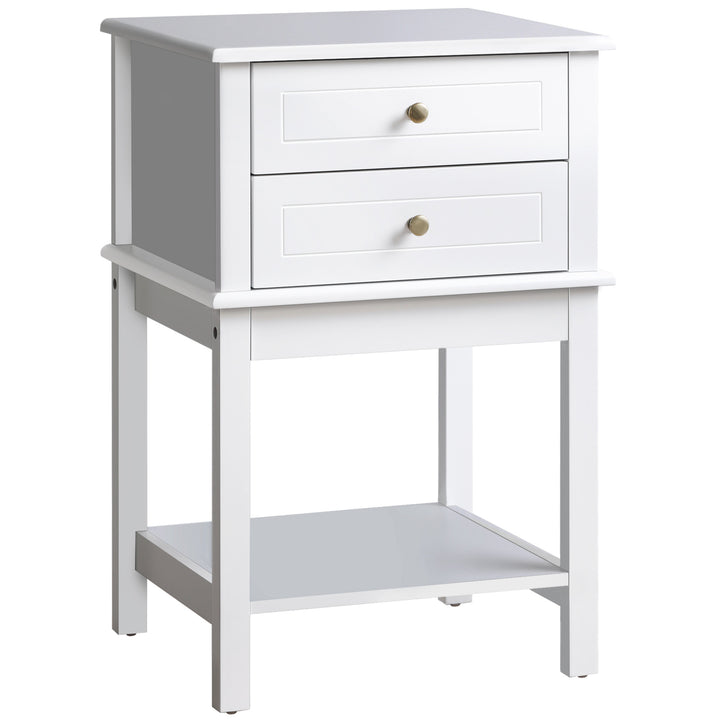 Modern Accent End Side Table Nightstand w/ 2 Drawers and Shelf Living Room Bedroom - White