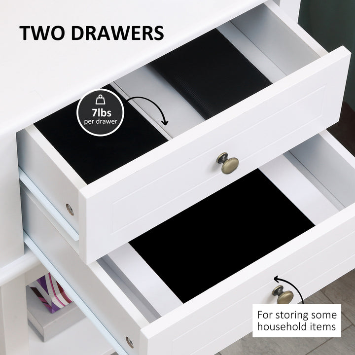 Modern Accent End Side Table Nightstand w/ 2 Drawers and Shelf Living Room Bedroom - White