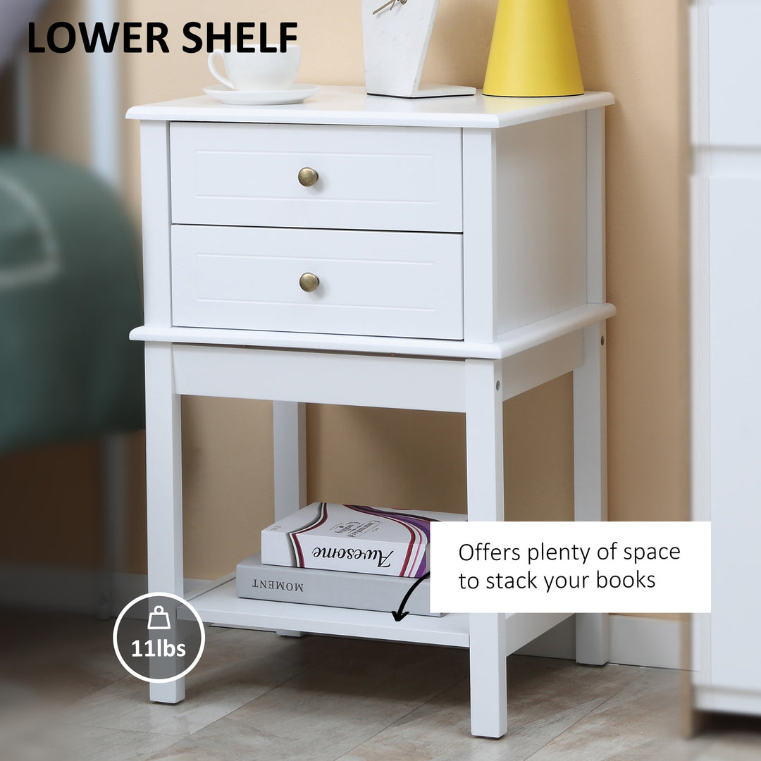 Modern Accent End Side Table Nightstand w/ 2 Drawers and Shelf Living Room Bedroom - White