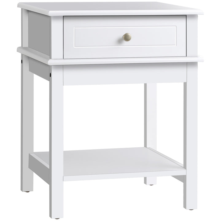 Modern Accent End Side Table Nightstand w/ Drawer and Shelf Living Room Bedroom - White