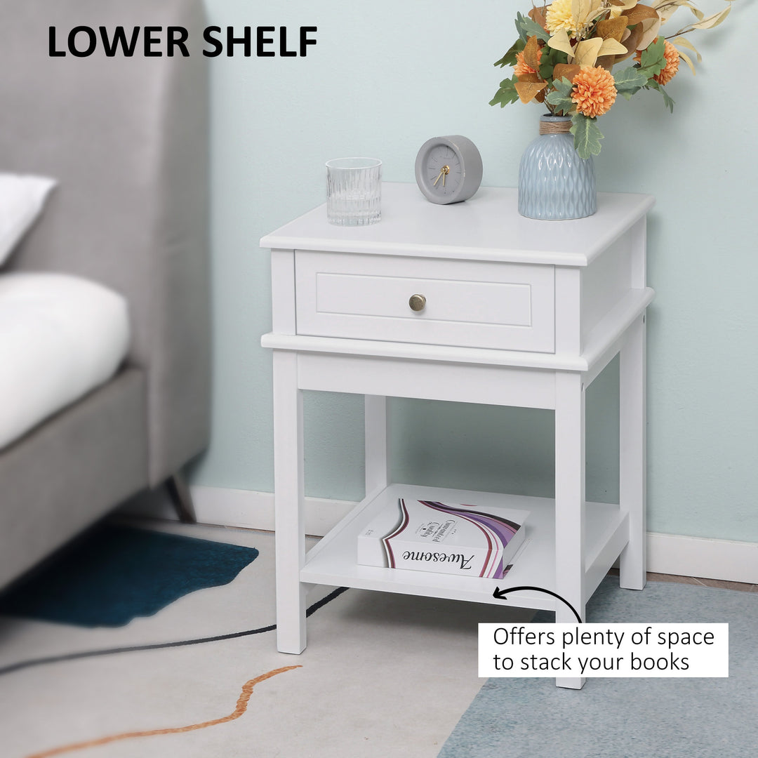 Modern Accent End Side Table Nightstand w/ Drawer and Shelf Living Room Bedroom - White