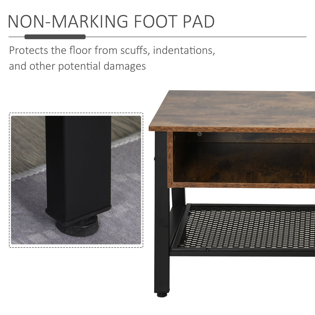 Modern Industrial Media Center TV Console Stand w/ Shelves, Black Metal Frame - Rustic Brown
