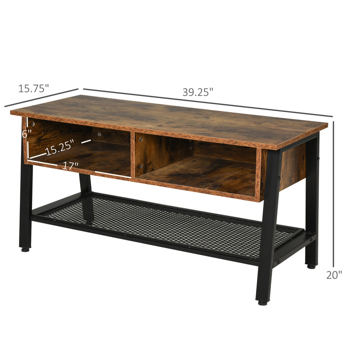 Modern Industrial Media Center TV Console Stand w/ Shelves, Black Metal Frame - Rustic Brown