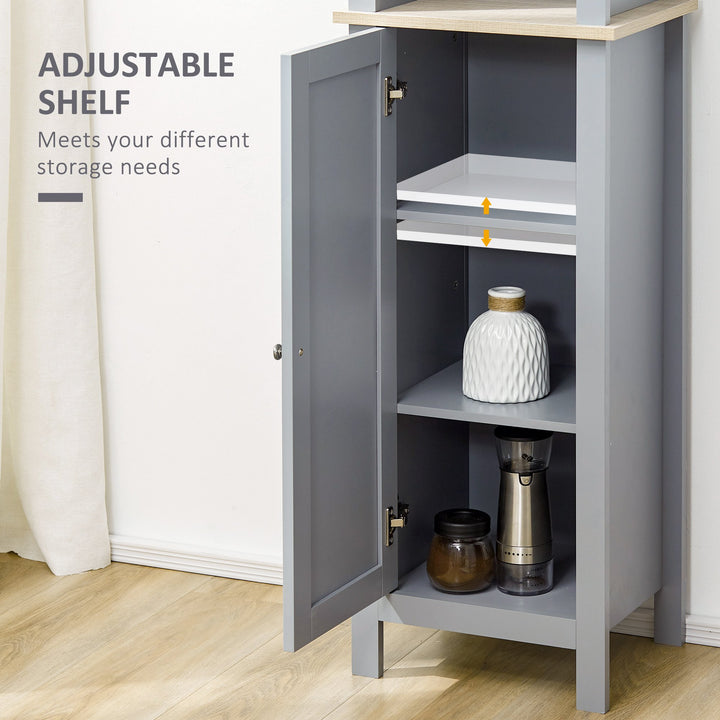 Modern Tall Slim Bathroom Storage Linen Tower Shelf Organizer Cabinet w/ Shelves, Door - Grey