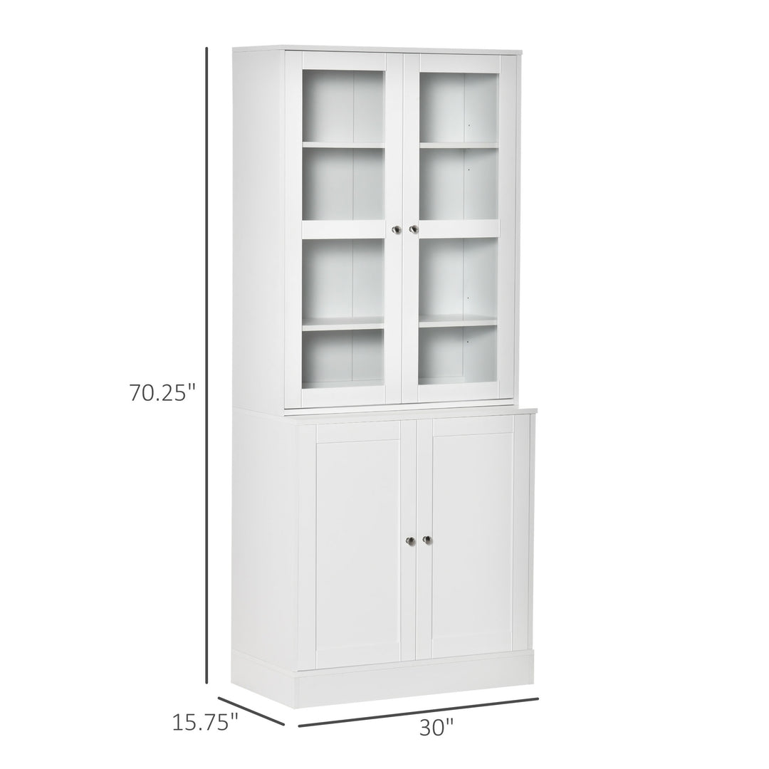 Tall Modern Display Storage Cabinet Book Shelf w/ Glass Doors, Office Living Room Den - White