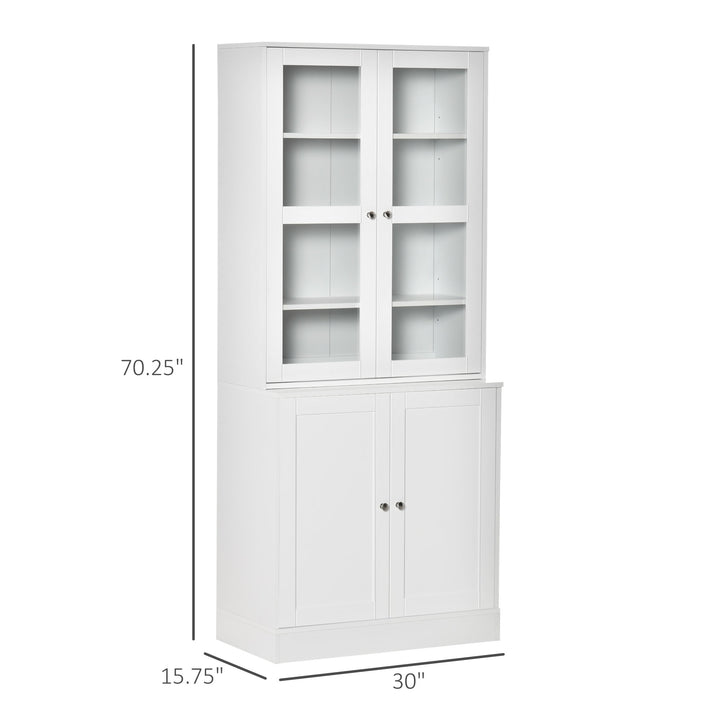 Tall Modern Display Storage Cabinet Book Shelf w/ Glass Doors, Office Living Room Den - White