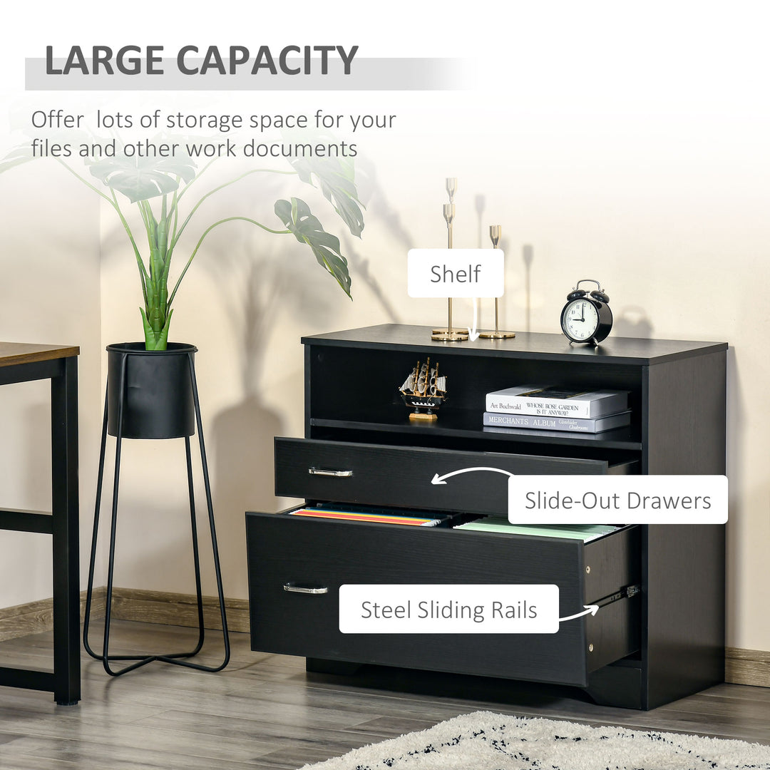 Lateral Letter-Size Filing Cabinet w/ Drawer, Shelf for Home Office Study Den - Black Woodgrain