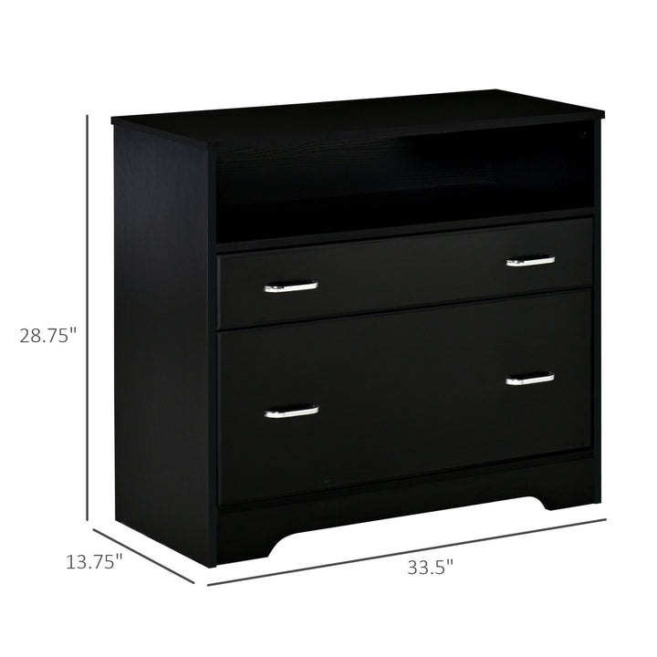 Lateral Letter-Size Filing Cabinet w/ Drawer, Shelf for Home Office Study Den - Black Woodgrain