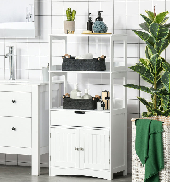 Modern Storage Unit Display Shelf Linen Cupboard w/ Drawer, Doors for Bathroom Kitchen - White