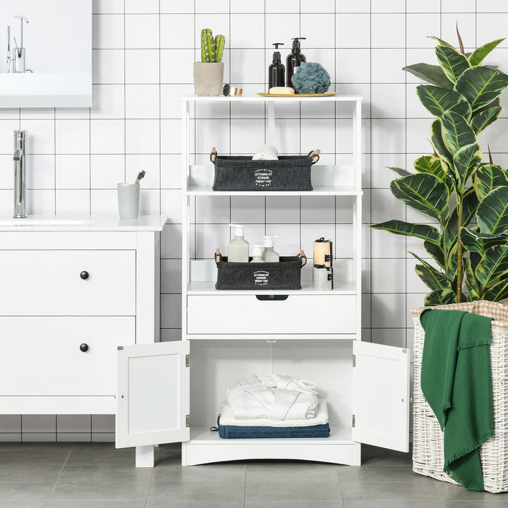 Modern Storage Unit Display Shelf Linen Cupboard w/ Drawer, Doors for Bathroom Kitchen - White