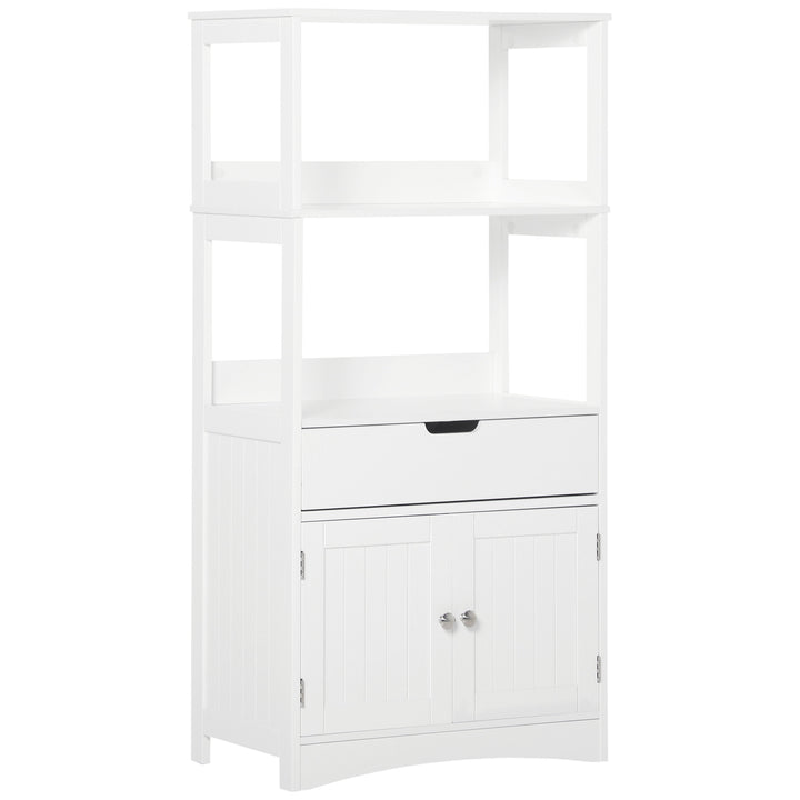 Modern Storage Unit Display Shelf Linen Cupboard w/ Drawer, Doors for Bathroom Kitchen - White