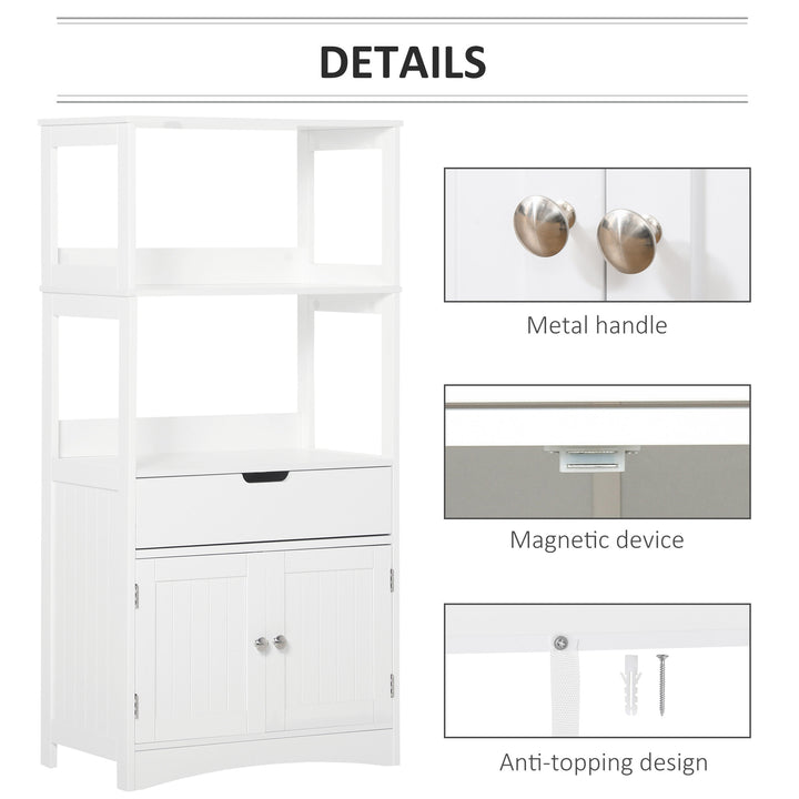 Modern Storage Unit Display Shelf Linen Cupboard w/ Drawer, Doors for Bathroom Kitchen - White