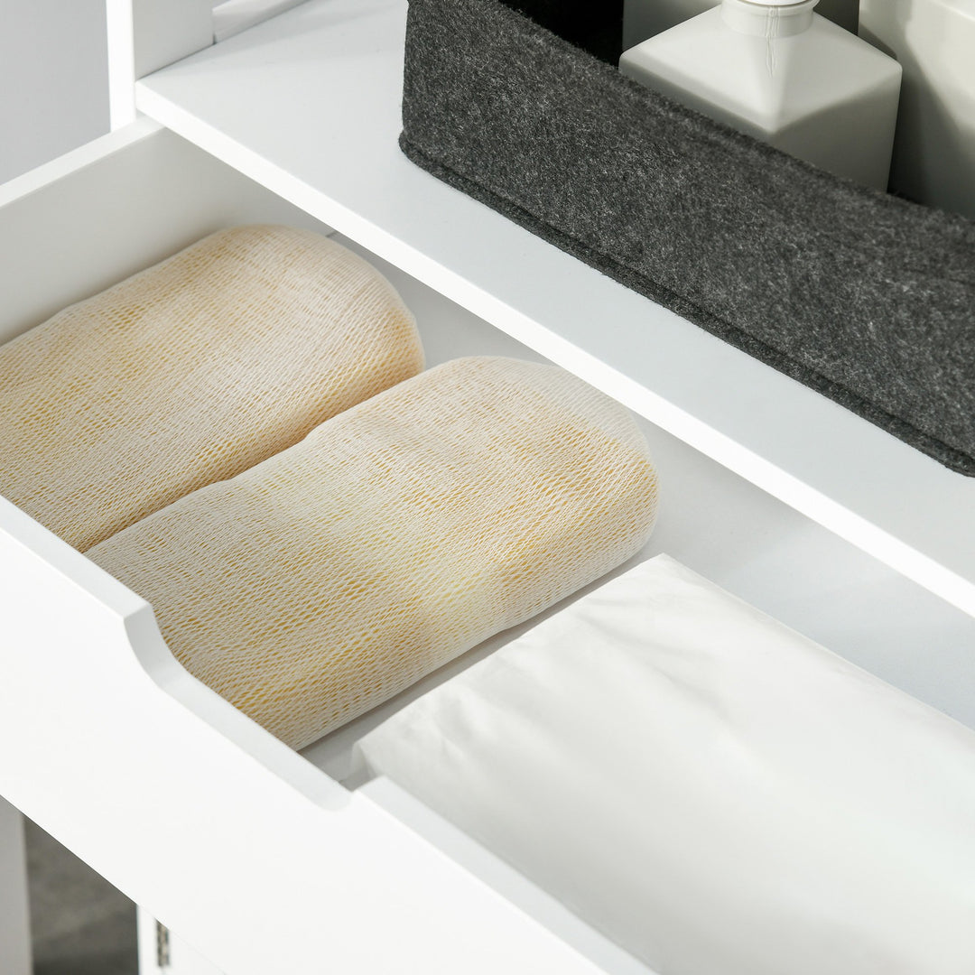 Modern Storage Unit Display Shelf Linen Cupboard w/ Drawer, Doors for Bathroom Kitchen - White
