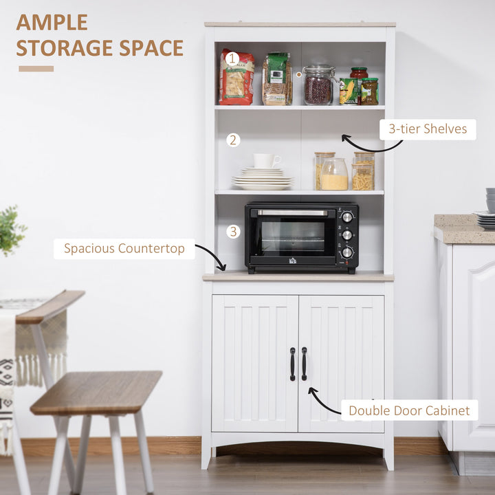 Sleek Modern Sideboard Pantry Storage Cabinet Microwave Buffet Hutch w/ Doors - White