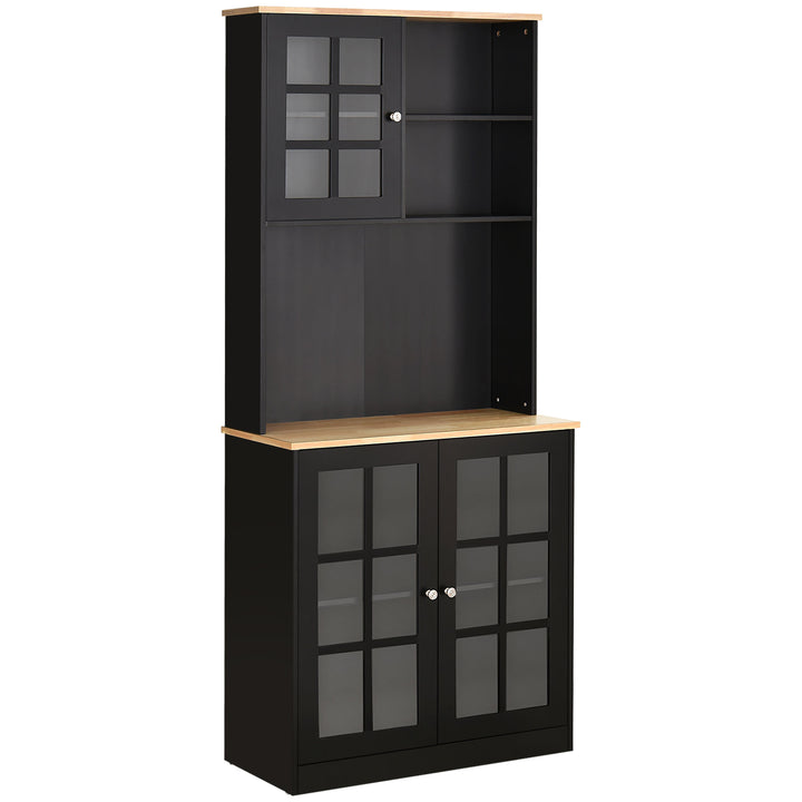 Kitchen Pantry Hutch Buffet Storage Unit w/ Cabinets Shelves & Appliance Stand - Black & Oak