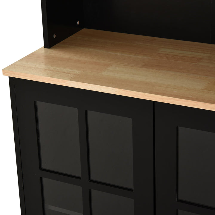 Kitchen Pantry Hutch Buffet Storage Unit w/ Cabinets Shelves & Appliance Stand - Black & Oak