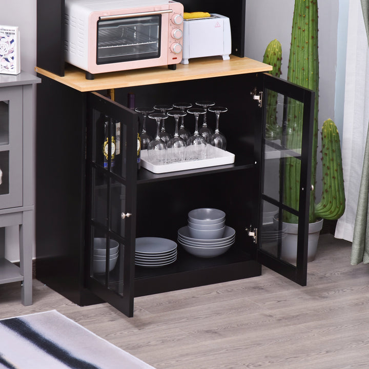 Kitchen Pantry Hutch Buffet Storage Unit w/ Cabinets Shelves & Appliance Stand - Black & Oak