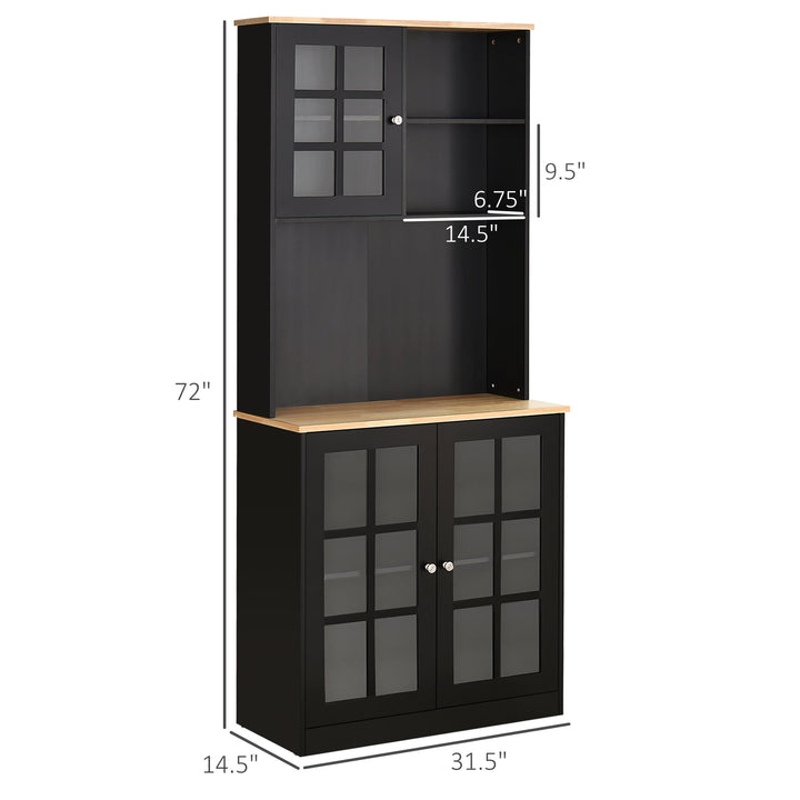 Kitchen Pantry Hutch Buffet Storage Unit w/ Cabinets Shelves & Appliance Stand - Black & Oak