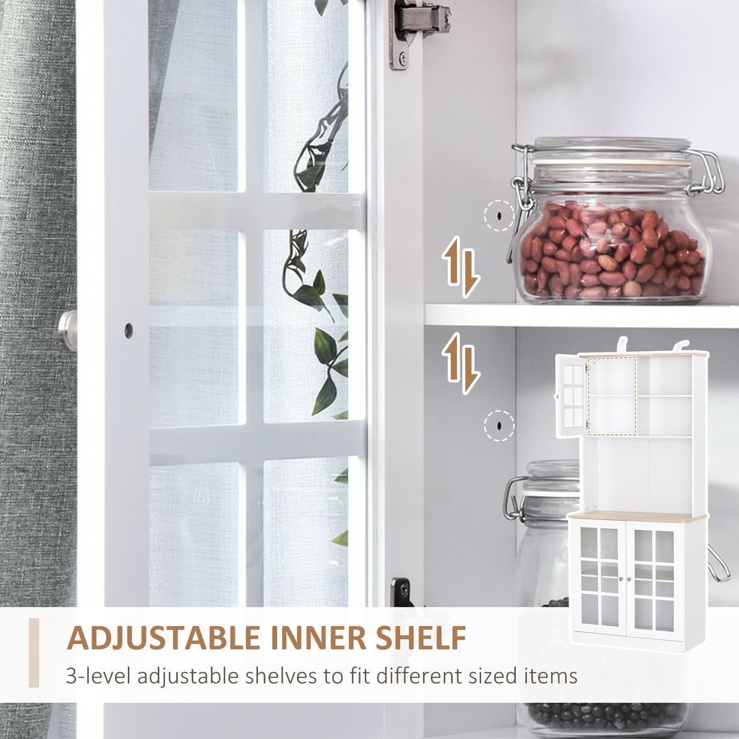 Kitchen Pantry Hutch Buffet Storage Unit w/ Cabinets Shelves & Appliance Stand - White & Oak