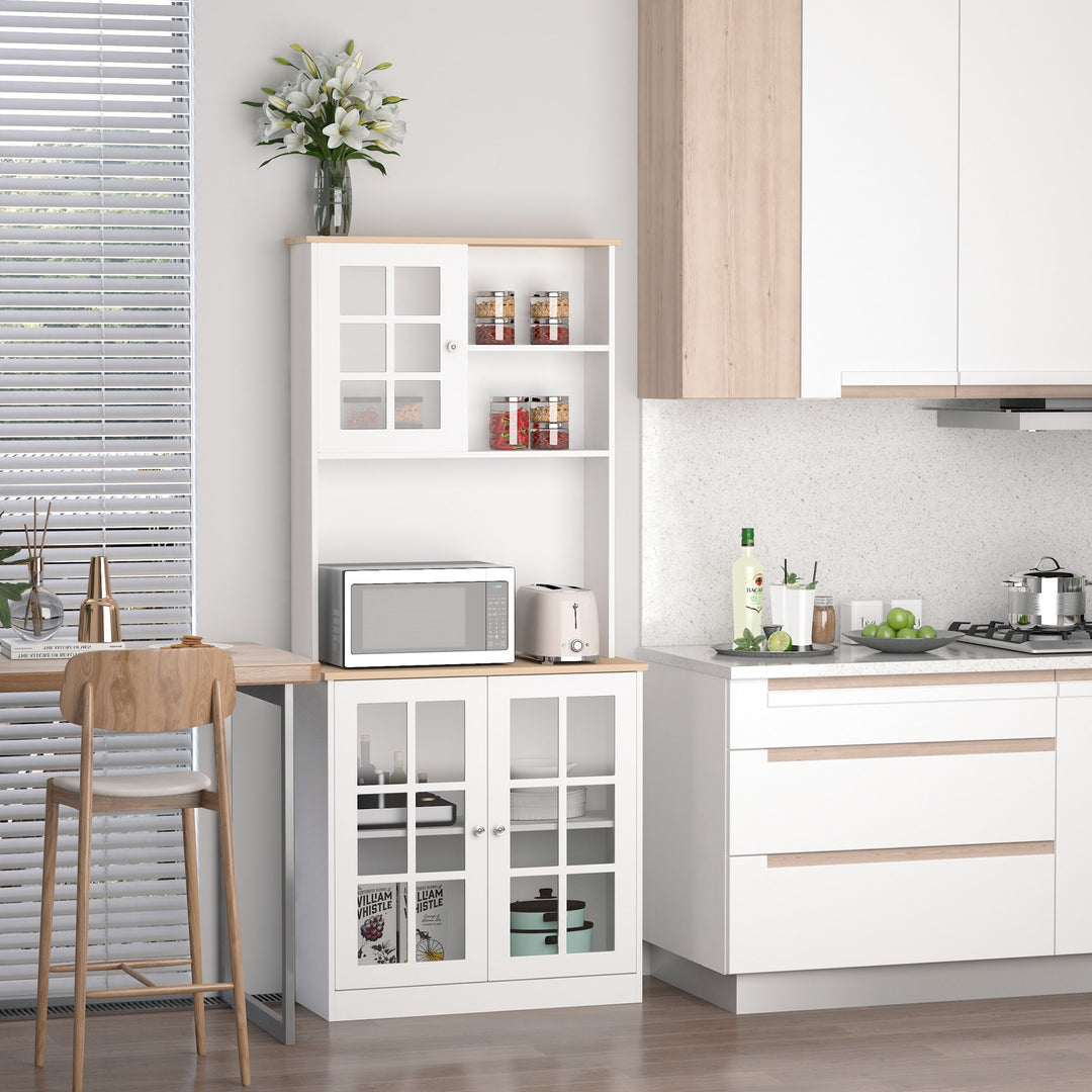 Kitchen Pantry Hutch Buffet Storage Unit w/ Cabinets Shelves & Appliance Stand - White & Oak