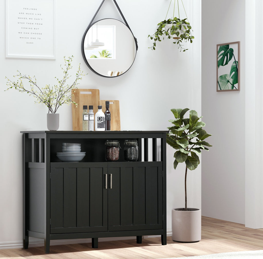 Modern Sideboard Cabinet Storage Console w/ Adjustable Shelves for Kitchen Living Room - Black
