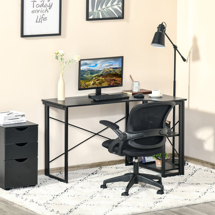 L-Shaped Folding Corner Computer Desk Workstation for Home Office Study Dorm w/ Shelves - Black