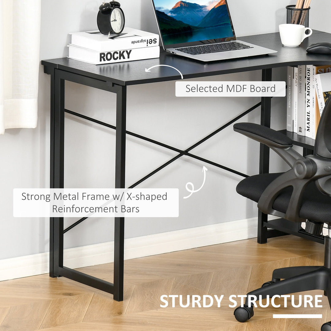 L-Shaped Folding Corner Computer Desk Workstation for Home Office Study Dorm w/ Shelves - Black