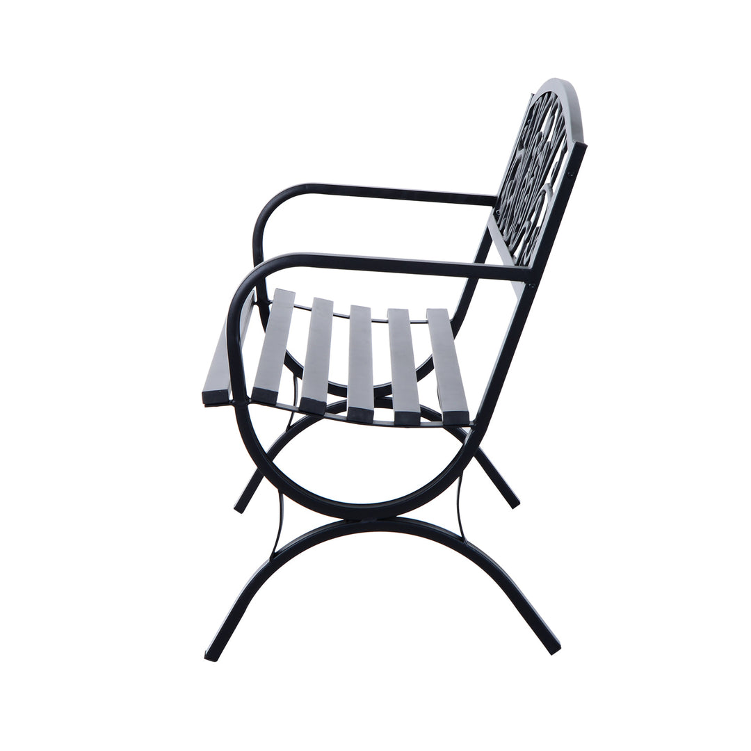 Classic Outdoor 2-Seater Cast Iron Bench Loveseat for Garden Patio Backyard Deck Porch - Black