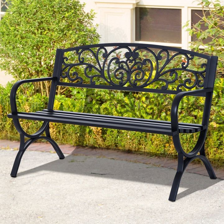 Classic Outdoor 2-Seater Cast Iron Bench Loveseat for Garden Patio Backyard Deck Porch - Black