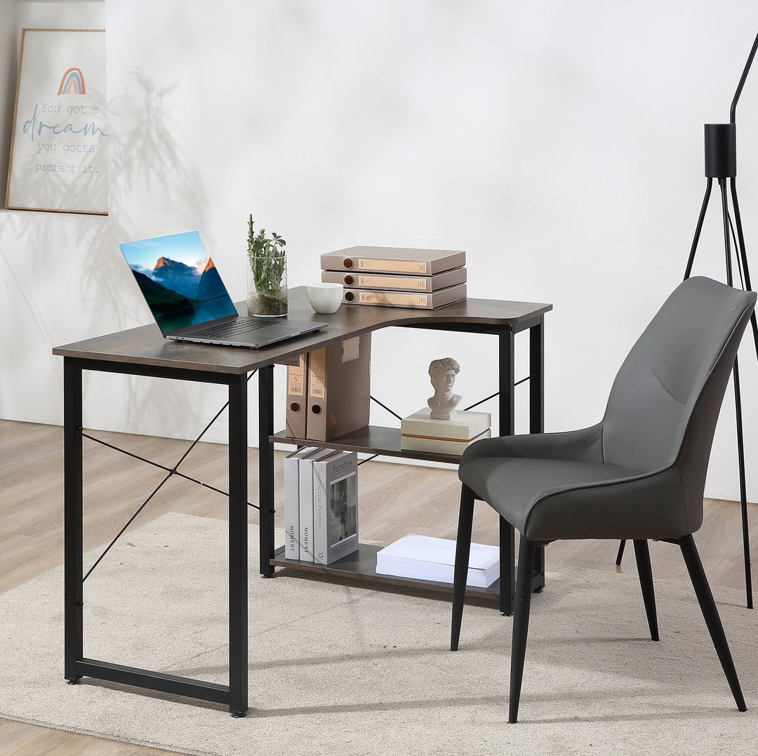L-Shaped Corner Computer Desk Workstation w/ Shelves for Home Office Workspace Dorm - Grey