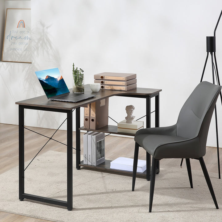 L-Shaped Corner Computer Desk Workstation w/ Shelves for Home Office Workspace Dorm - Grey