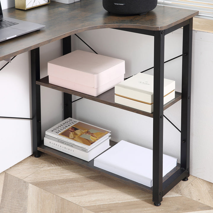 L-Shaped Corner Computer Desk Workstation w/ Shelves for Home Office Workspace Dorm - Grey