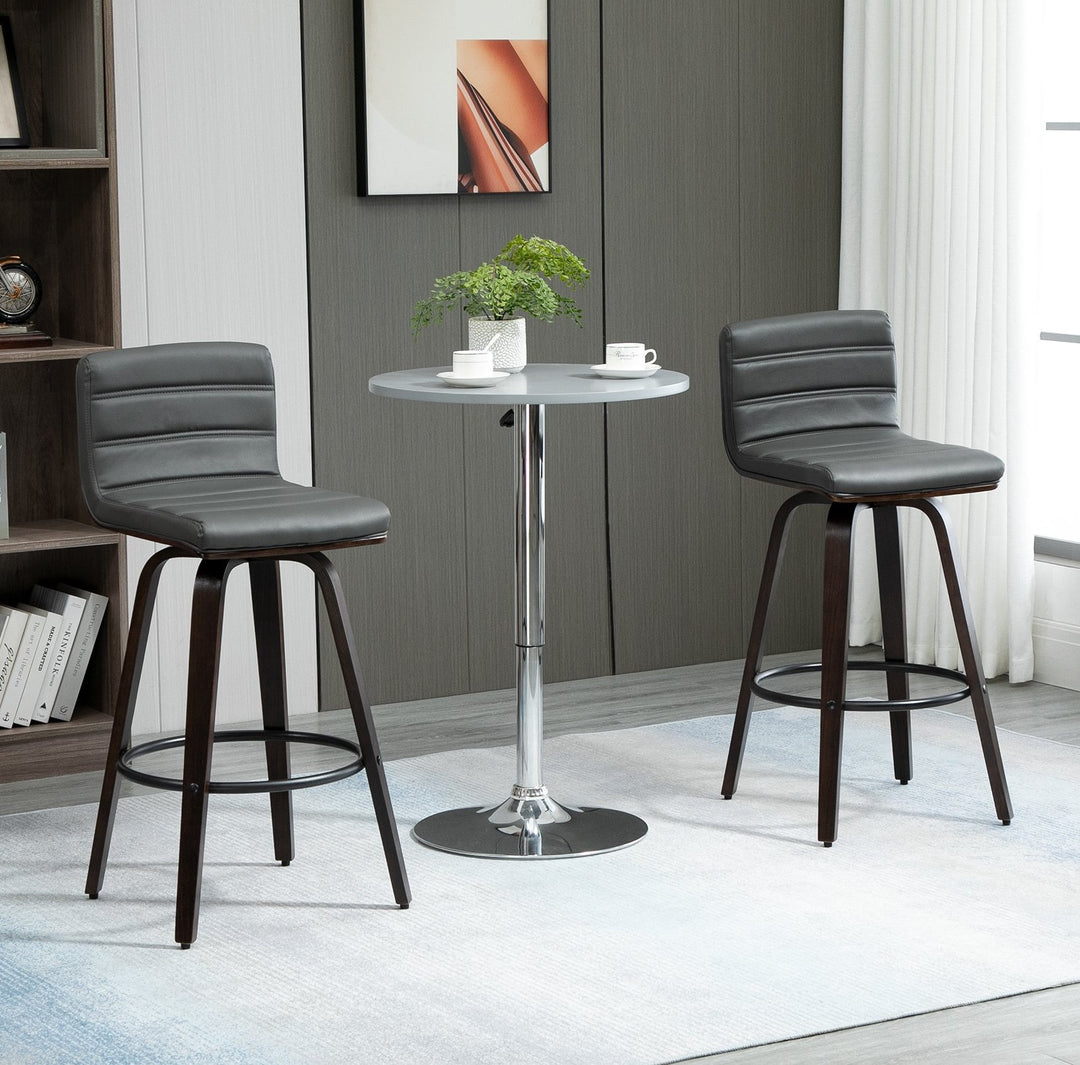 Set of 2 Modern Stylish 28" Faux Leather Bar Stools for Kitchen Home Bar - Grey & Dark Brown