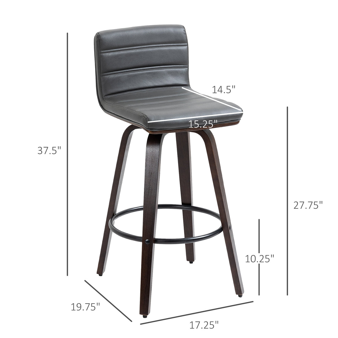 Set of 2 Modern Stylish 28" Faux Leather Bar Stools for Kitchen Home Bar - Grey & Dark Brown